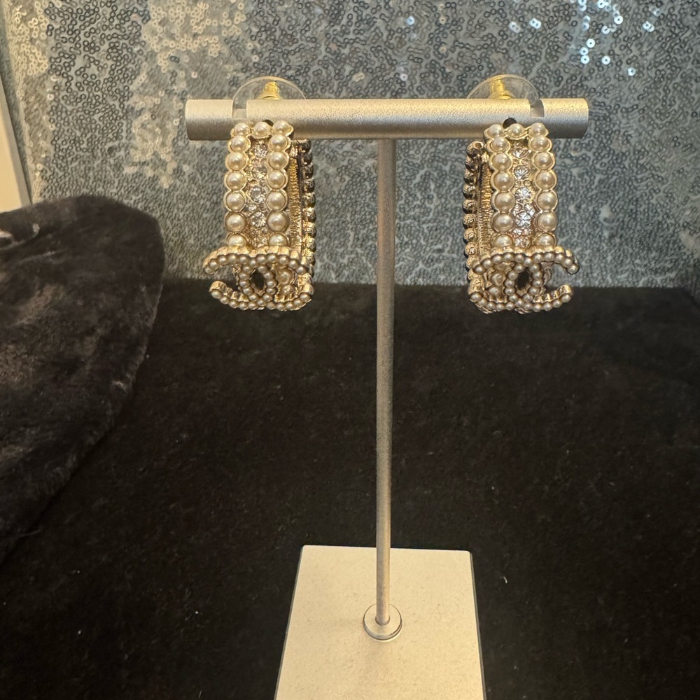 Chanel Elegant Gold and Silver Pearl Earrings
